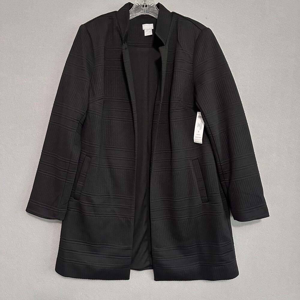 Chico's Black Jacquard Textured Knit Quilted Boyfriend Blazer Jacket Medium